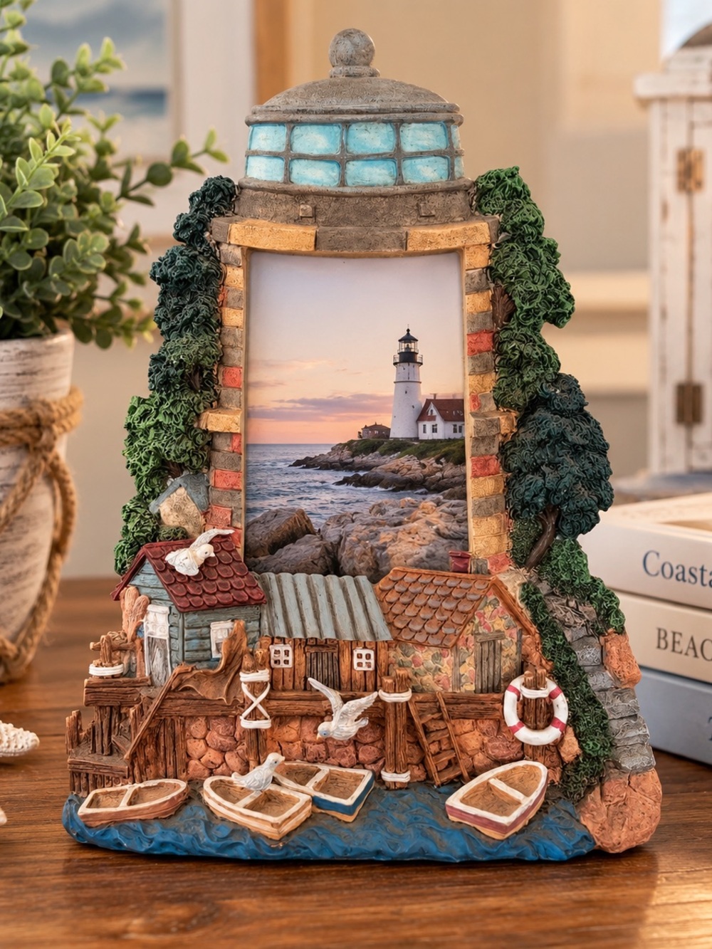 Nautical Lighthouse Picture Frame Coastal Harbor Seaside Cottage Decor